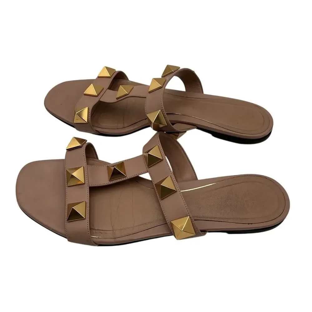 Valentino Studded Rose Cannelle Roman Stud Slides Size 11 B - Picture 2 of 5